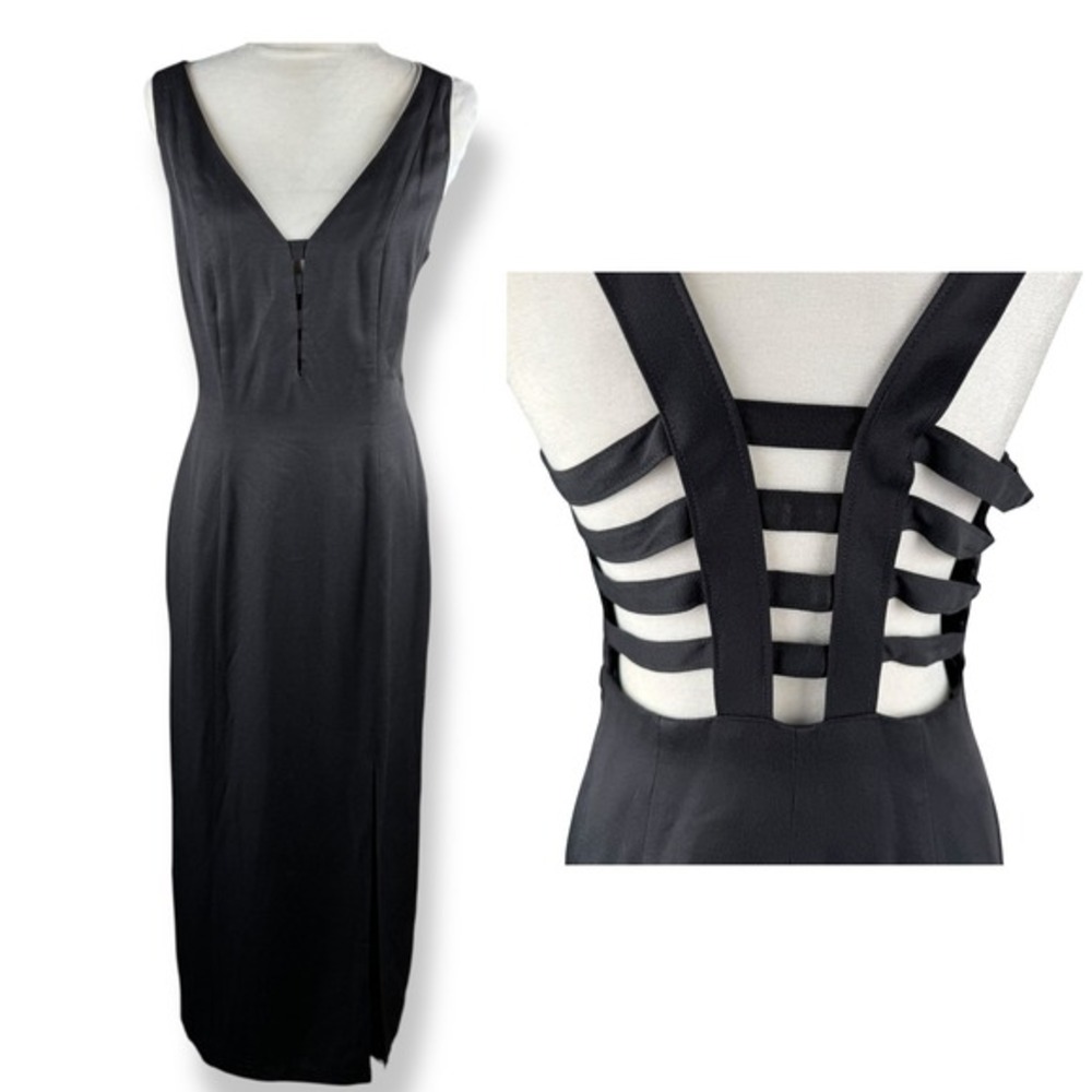 Betsy & Adam Black Maxi Dress Womens Size 9 10 Vintage 90s USA Strappy Cut Out